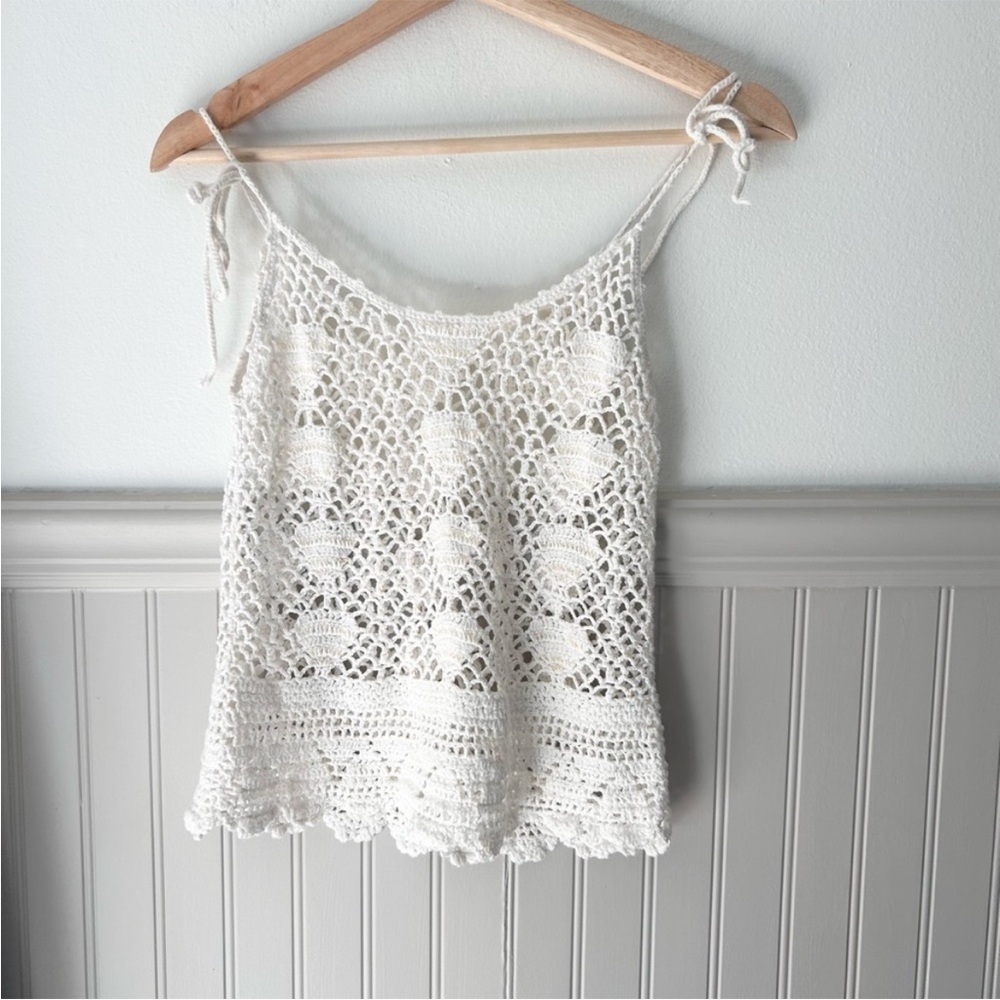 Chic White Crochet Seashell Tank Top Size Small Handmade